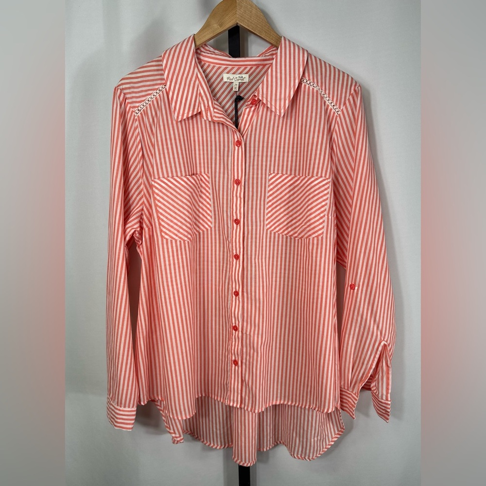 NWT Red Camel Striped Button Down Blouse Size 2X